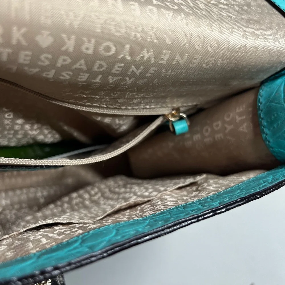 Kate Spade Turquoise Blue Croc Embossed Leather Crossbody Bag Turn Lock Purse